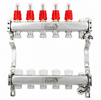 Коллекторная группа ESSAN GROUP802 нержавейка 1"x3/4" EK -5 выходов, с расходомерами (354 мм)