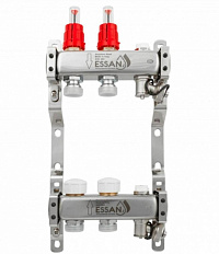 Коллекторная группа ESSAN GROUP802 нержавейка 1"x3/4" EK -2 выхода, с расходомерами (204 мм)