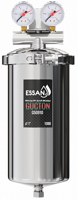 Корпус-колба фильтра из нержавейки ESSAN GUCTON горячая и холодная вода 10BB, 1" В,под 2 манометра