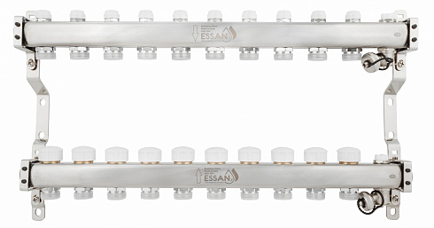 Коллекторная группа ESSAN GROUP803 нержавейка 1"x3/4" EK -10 выходов, без расходомеров (604 мм)