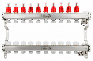 Коллекторная группа ESSAN GROUP802 нержавейка 1"x3/4" EK -10 выходов, с расходомерами (604 мм)