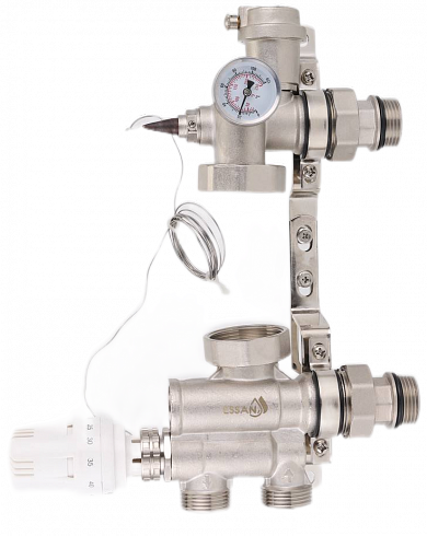 НСУ Насосно-смесительный узел теплого пола ESSAN AQUAMIXON без насоса 1", 130/180мм (никель) (10шт)