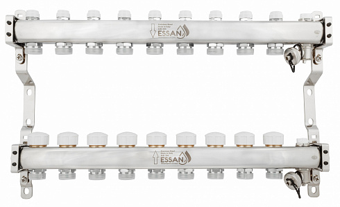 Коллекторная группа ESSAN GROUP803 нержавейка 1"x3/4" EK -9 выходов, без расходомеров (554 мм)