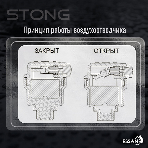 Воздухоотводчик автоматический прямой ESSAN STONG нержавейка 1/2", с боковым клапаном (100)