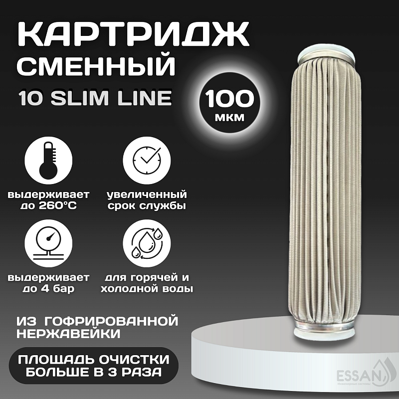 Картридж сменный многоразовый ESSAN EXTREME, 100 мкм, для корпуса 10SL, нержавеющая сетка