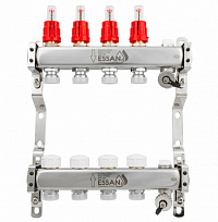 Коллекторная группа ESSAN GROUP802 нержавейка 1"x3/4" EK -4 выхода, с расходомерами (304 мм)